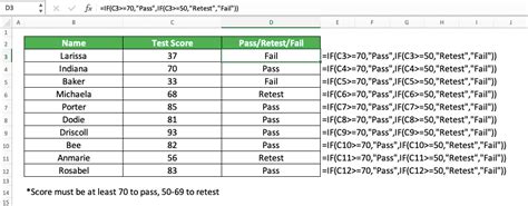 excel pass fail formula